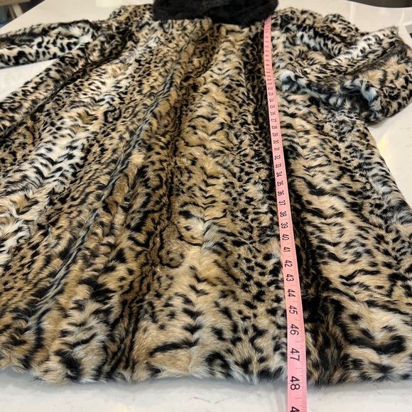 Pamela McCoy Couture Leopard Print Faux Fur Long Coat Black Collar Size L - Picture 13 of 13